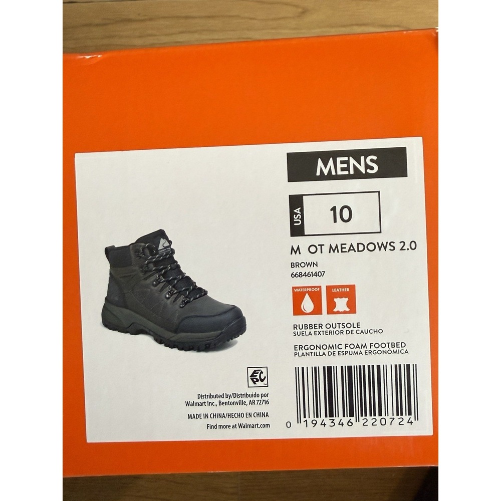 Waterproof Hiking Boots Ozark Trail Meadows 2.0 Brown Leather Boot Size 10 New - Picture 9 of 9